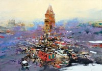 Shan Amrohvi, 30 x 42 inch, Acrylic on Canvas, Cityscape Painting, AC-SA-180